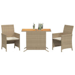 3-Delige Bistroset Met Kussens Poly Rattan Beige