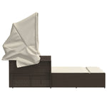 Ligbed 2-Persoons Met Luifel En Kussens Poly Rattan Bruin