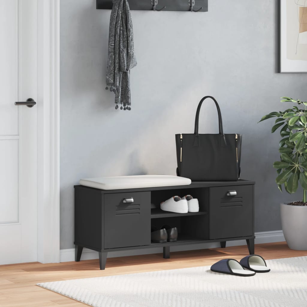Schoenenbank Viken 106X35X45 Cm Massief Grenenhout Zwart