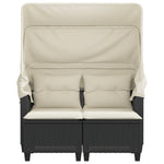 Tuinbank 2-Zits Met Luifel En Voetenbanken Poly Rattan Zwart