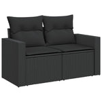 Tuinbank 2-Zits Met Kussens Poly Rattan Zwart