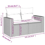 Tuinbank 2-Zits Met Kussens Poly Rattan Zwart