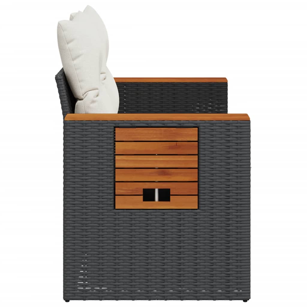 Tuinbank 2-Zits Met Kussens Poly Rattan Zwart