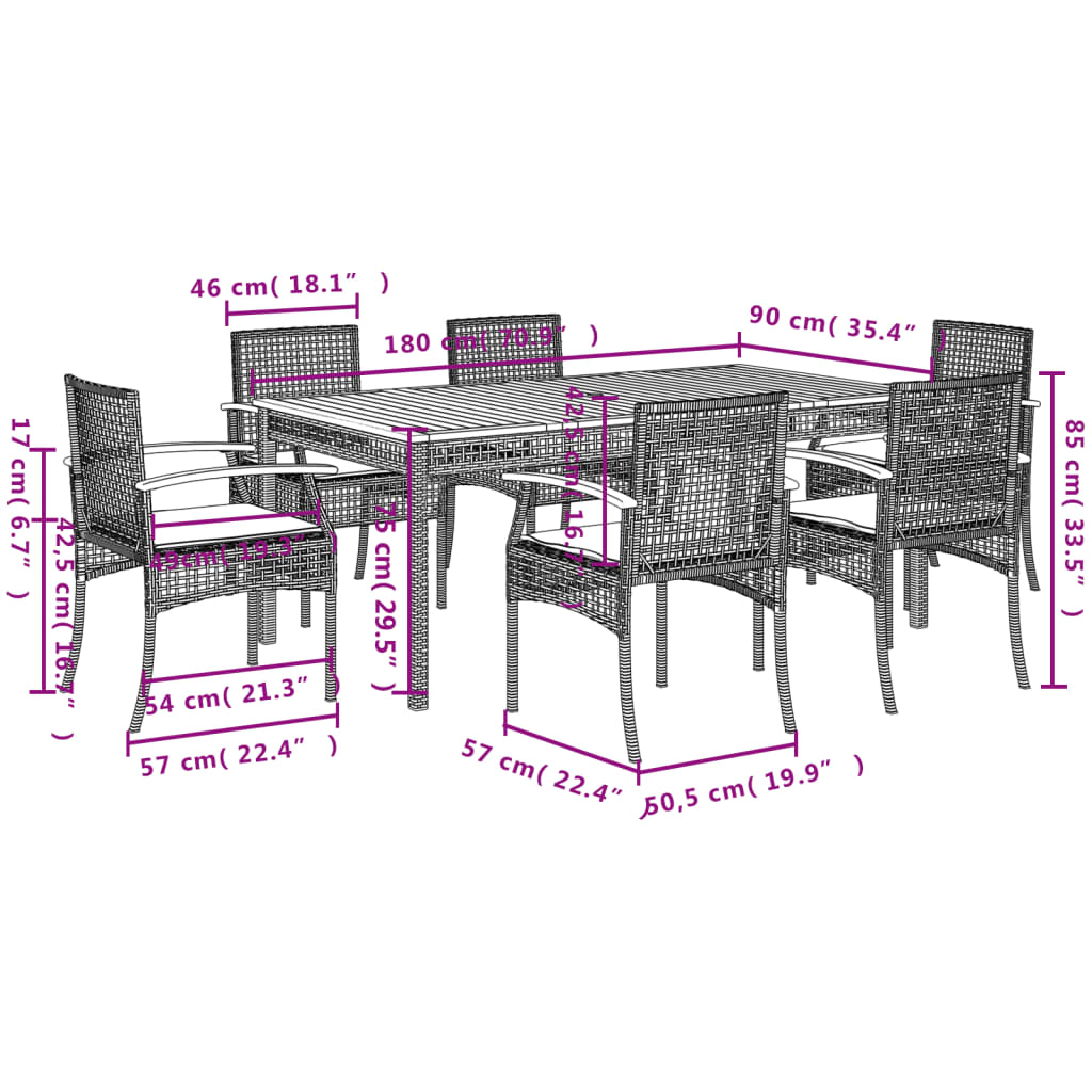 7-Delige Tuinset Met Kussens Poly Rattan Grijs