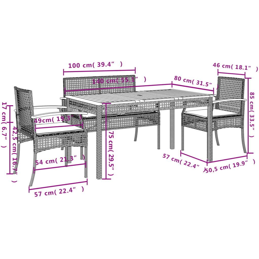 5-Delige Tuinset Met Kussens Poly Rattan Beige