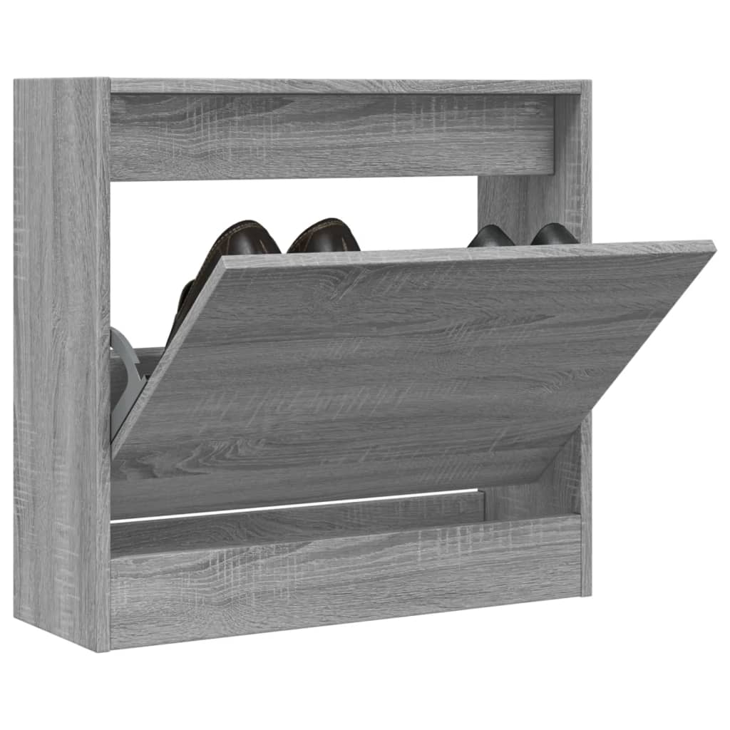 Schoenenkast 80X21X87,5 Cm Bewerkt Hout Eikenkleur Grijs Sonoma