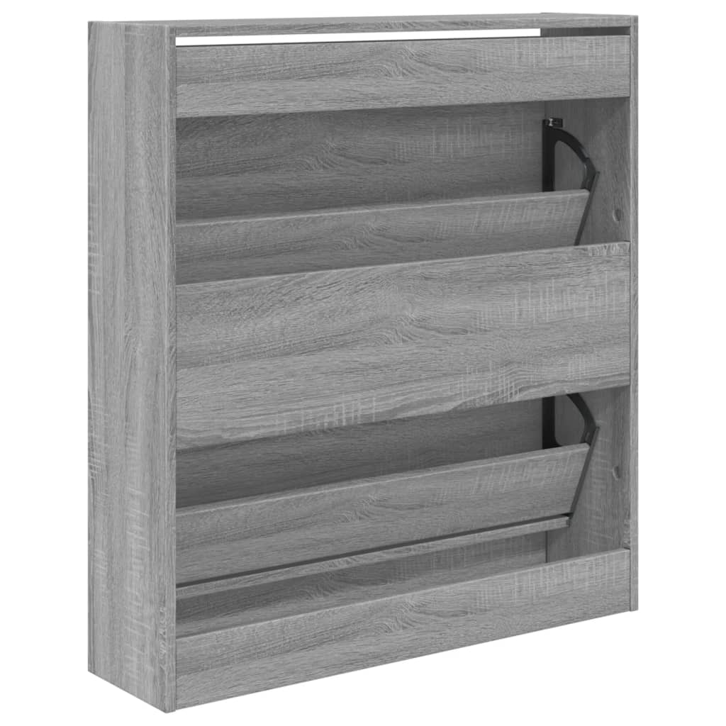 Schoenenkast 80X21X87,5 Cm Bewerkt Hout Eikenkleur Grijs Sonoma