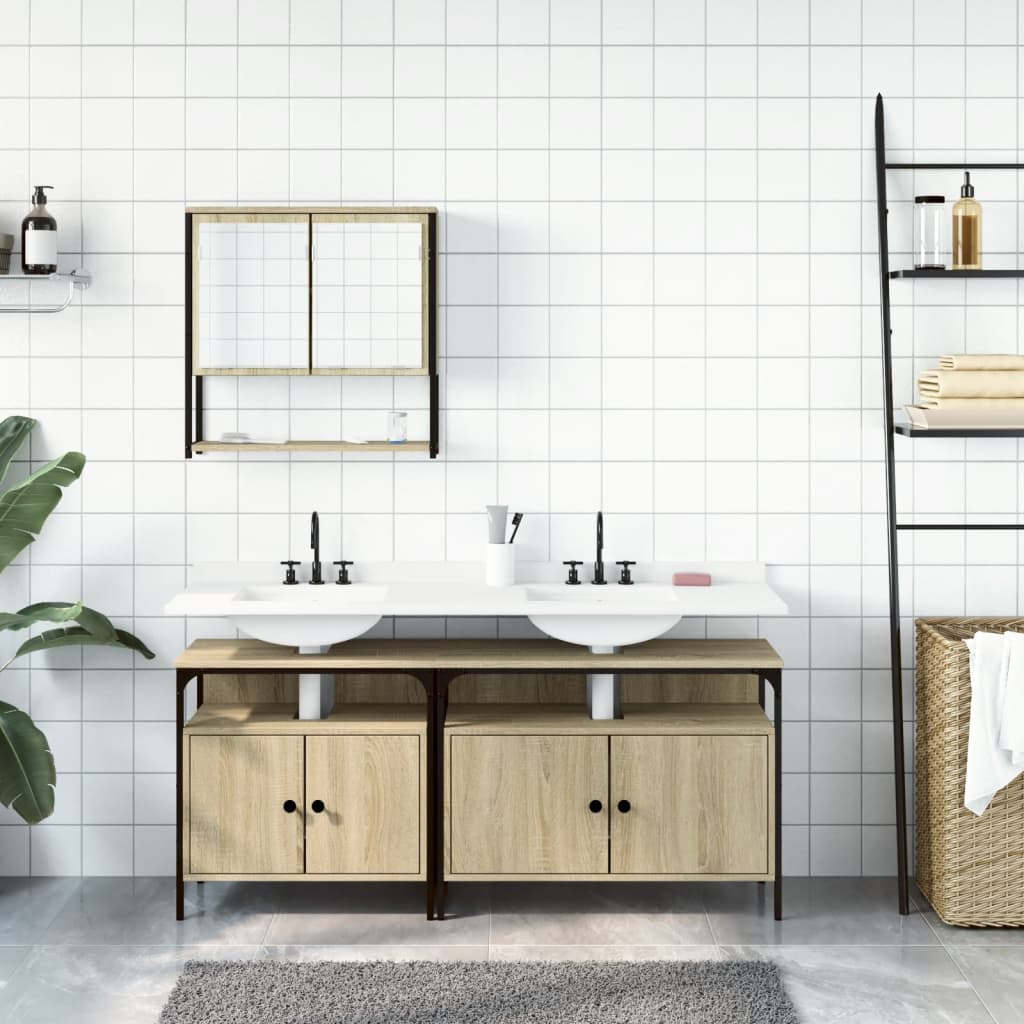 3-Delige Badkamermeubelset Bewerkt Hout Kleurig