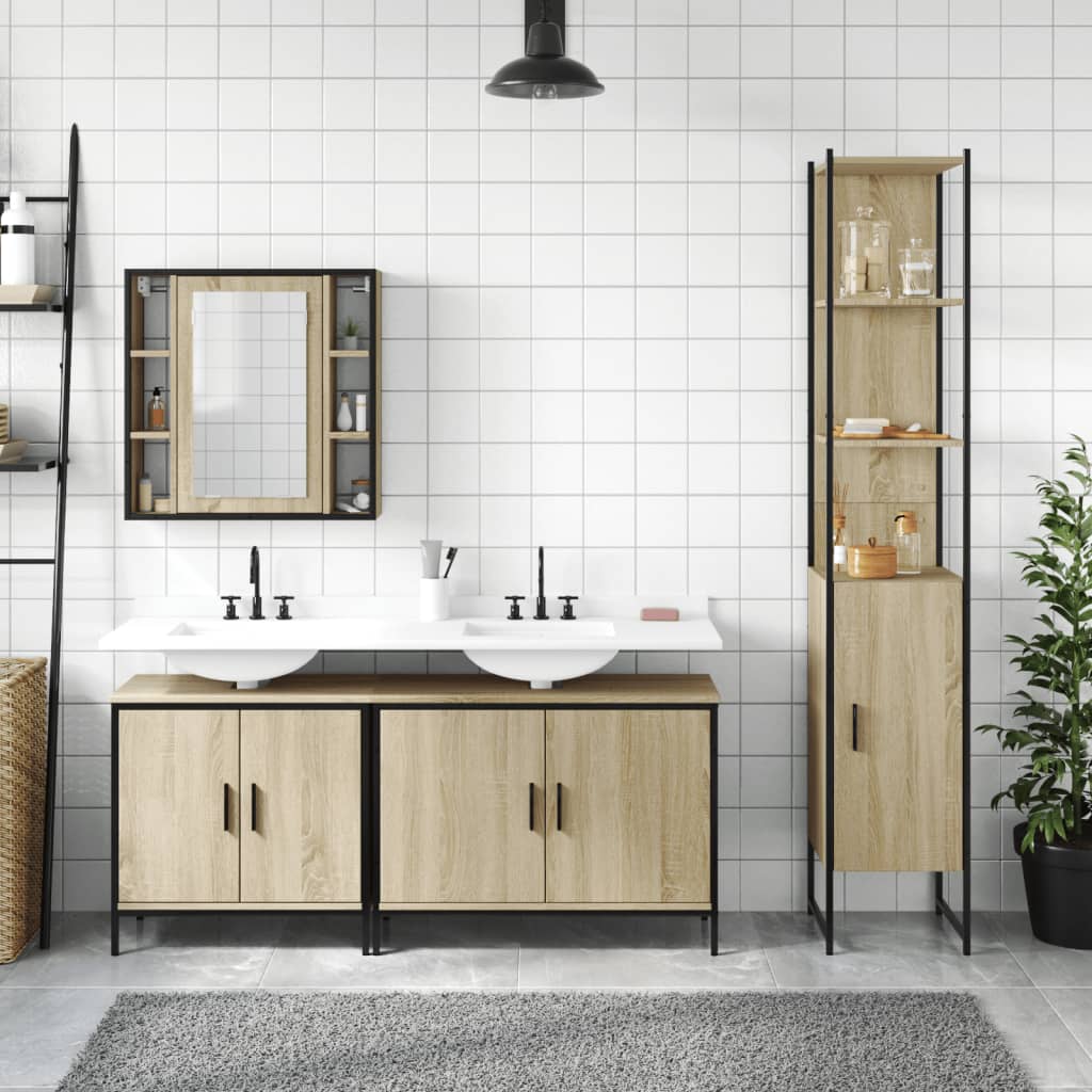 4-Delige Badkamermeubelset Bewerkt Hout Kleurig