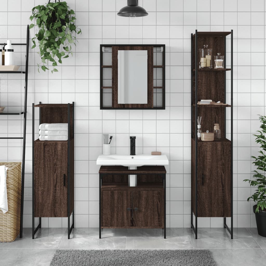 4-Delige Badkamermeubelset Bewerkt Hout