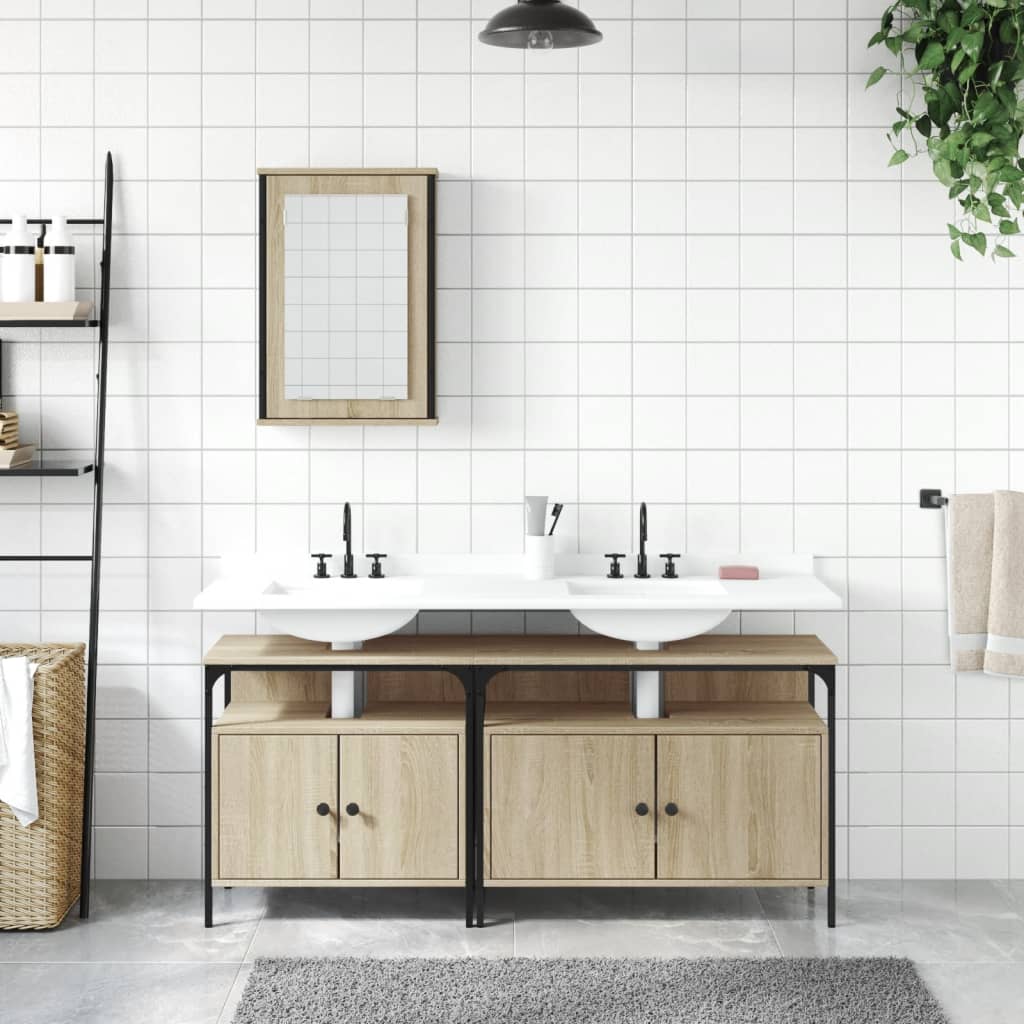 3-Delige Badkamermeubelset Bewerkt Hout Kleurig