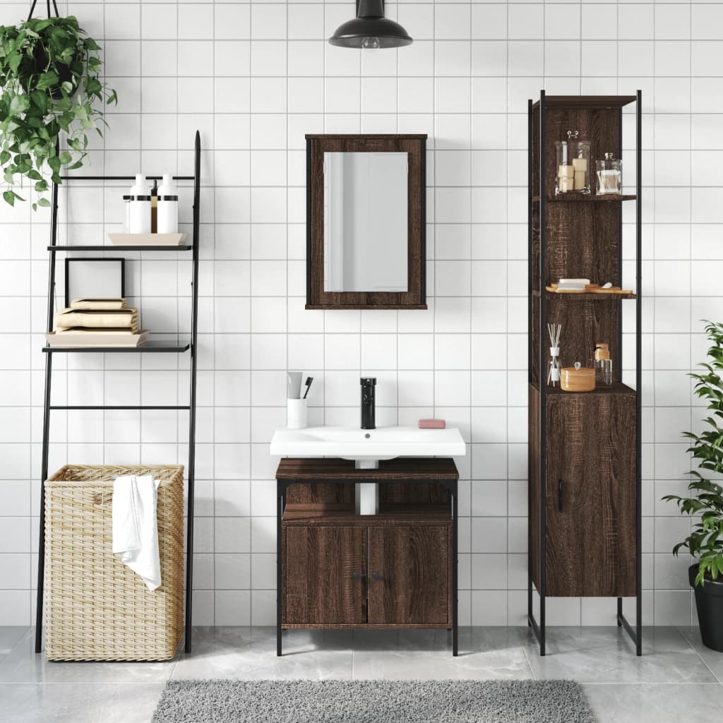 3-Delige Badkamermeubelset Bewerkt Hout