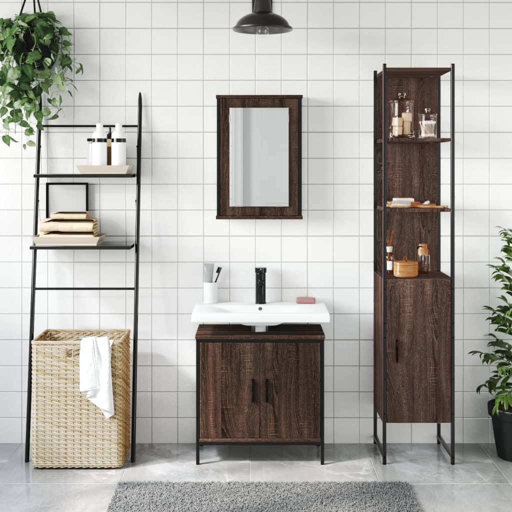 3-Delige Badkamermeubelset Bewerkt Hout