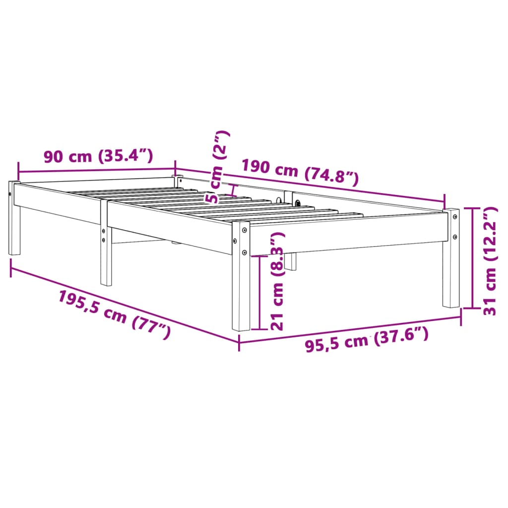 Bedframe Zonder Matras Massief Grenenhout Wasbruin