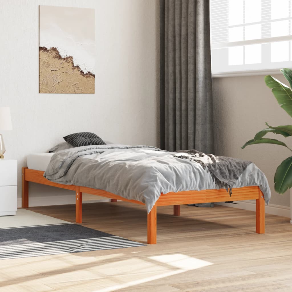 Bedframe Zonder Matras Massief Grenenhout Wasbruin