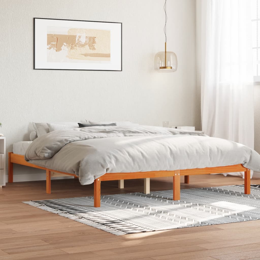 Bedframe Zonder Matras Massief Grenenhout Wasbruin