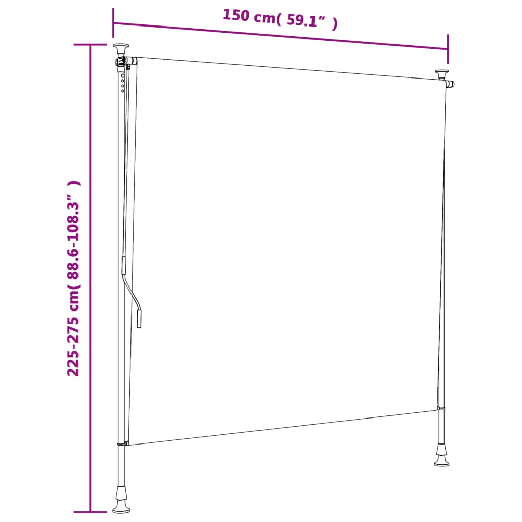 Rolgordijn Voor Buiten 150X270 Cm Stof En Staal Geel En Wit