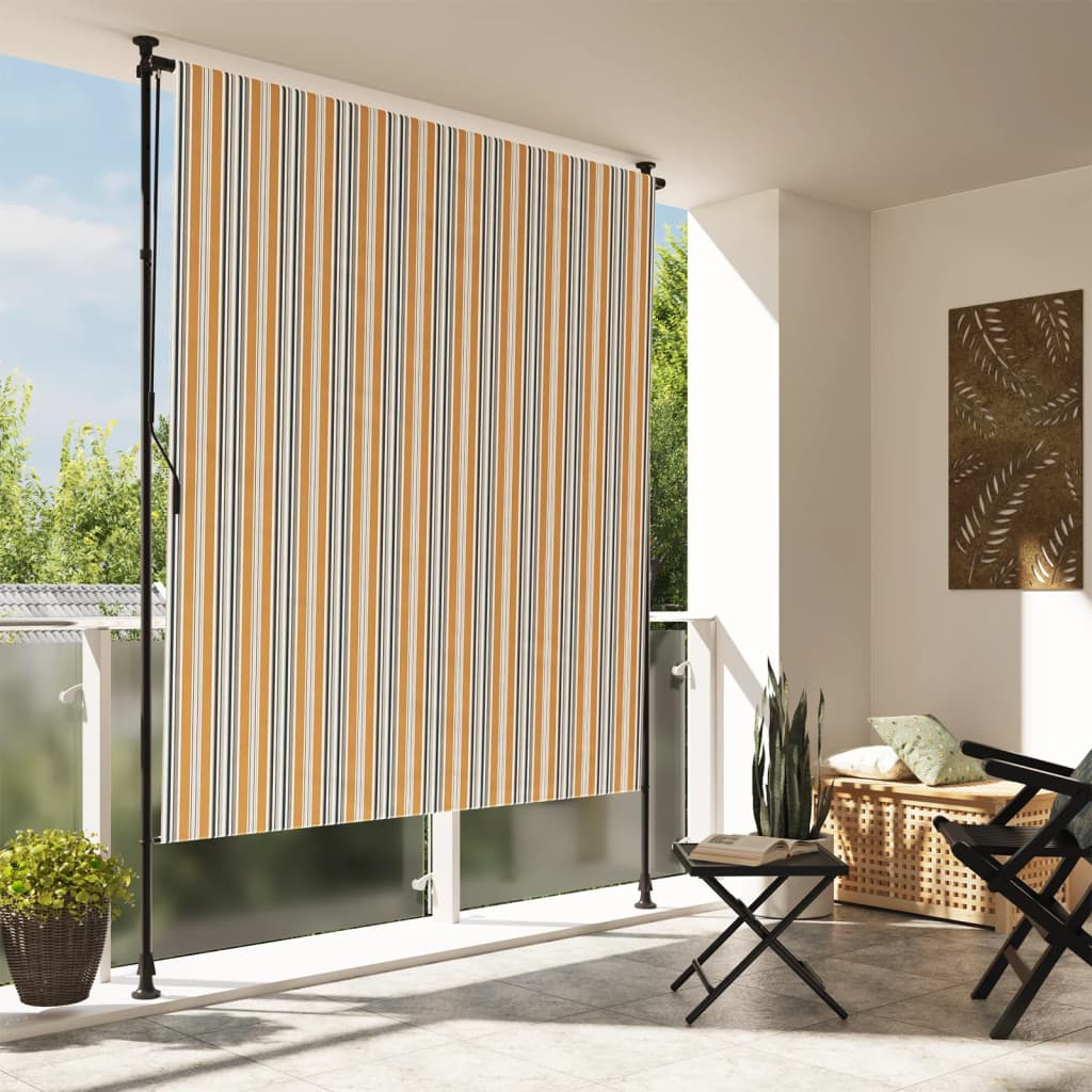Rolgordijn Voor Buiten 150X270 Cm Stof En Staal Geel En Wit