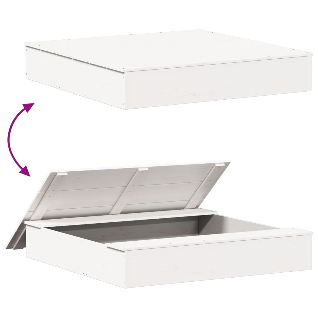 Zandbak Met Deksel 111X111X19,5 Cm Massief Grenenhout Wit