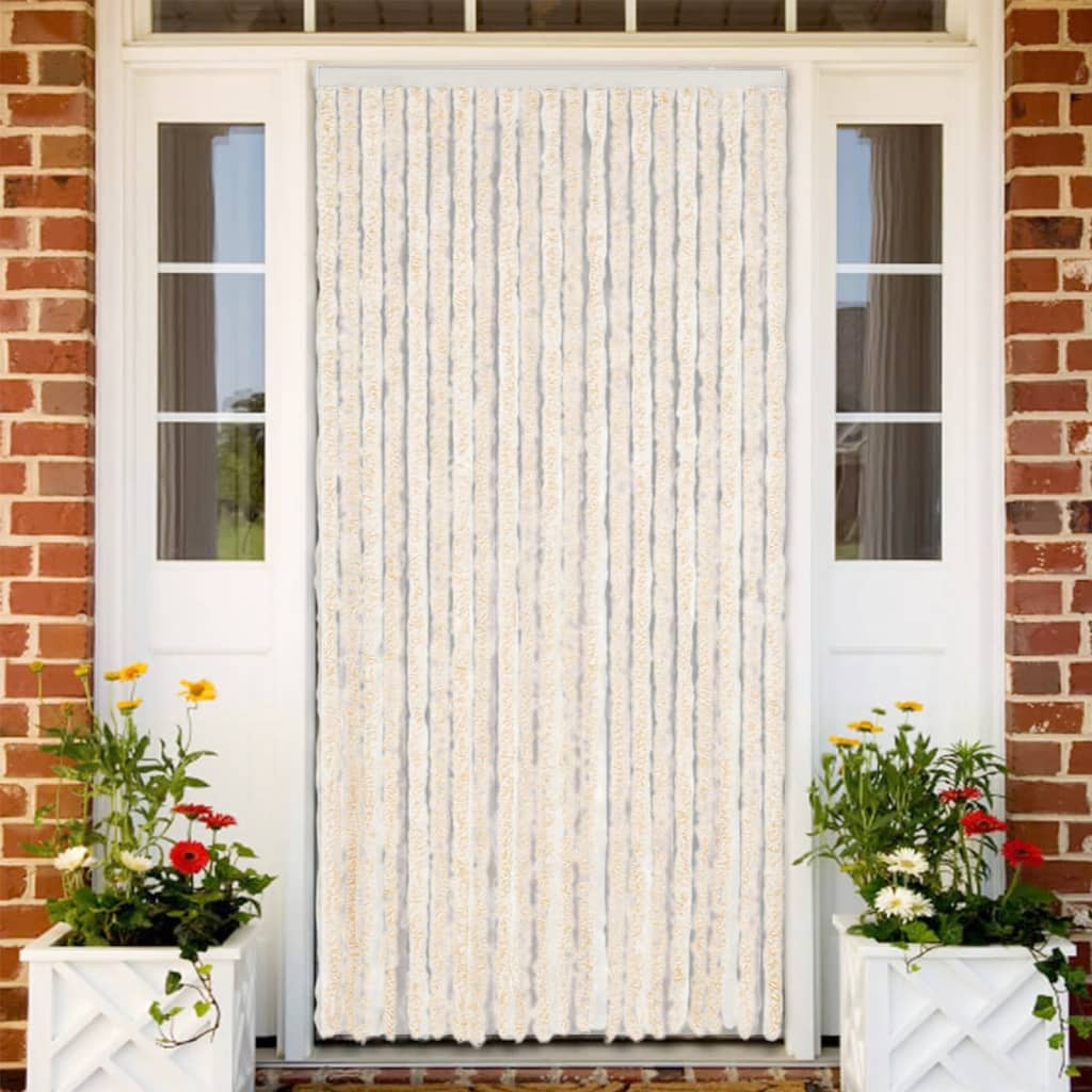 Vliegengordijn Chenille Beige En Wit