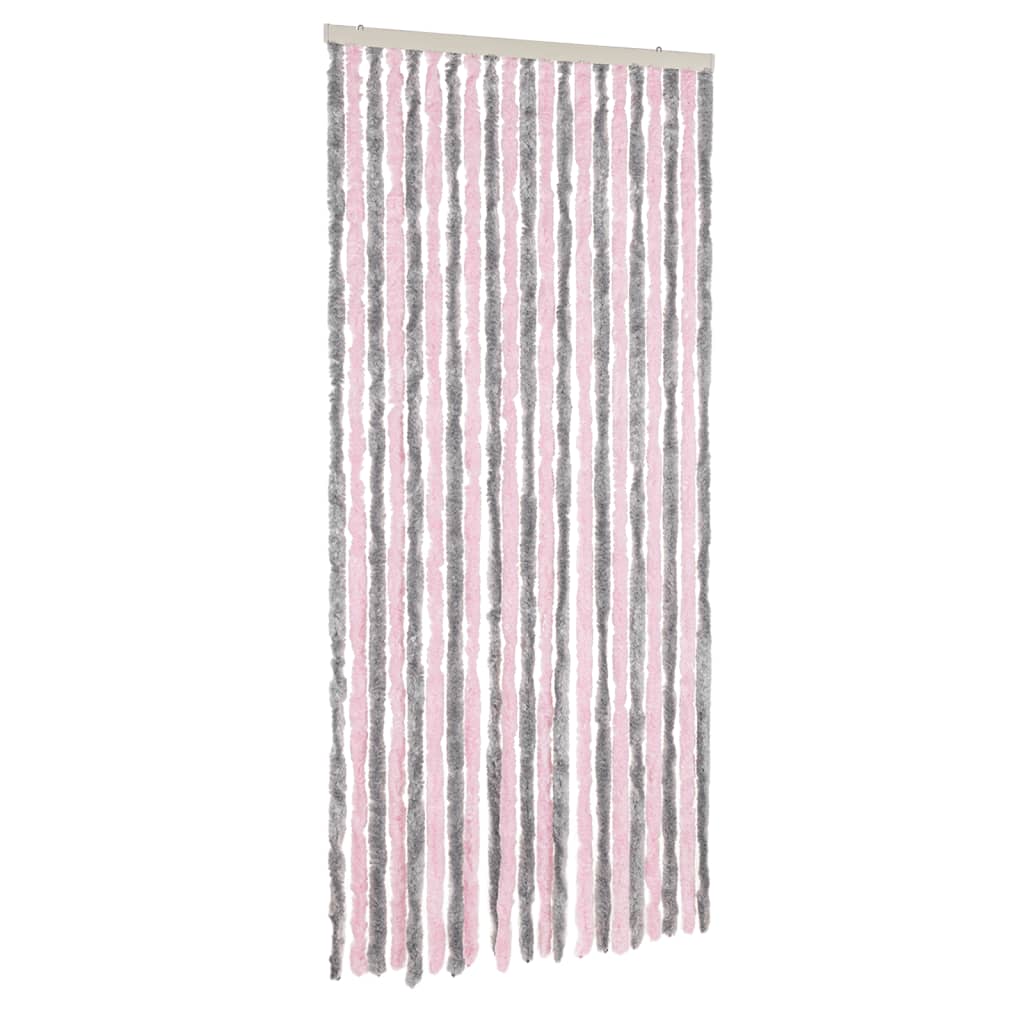 Vliegengordijn 56X185 Cm Chenille Zilvergrijs En Roze