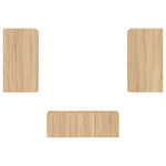 4-Delige Tv-Wandmeubelset Met Led Bewerkt Hout