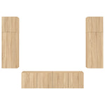 6-Delige Tv-Wandmeubelset Met Led Bewerkt Hout