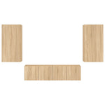 4-Delige Tv-Wandmeubelset Met Led Bewerkt Hout