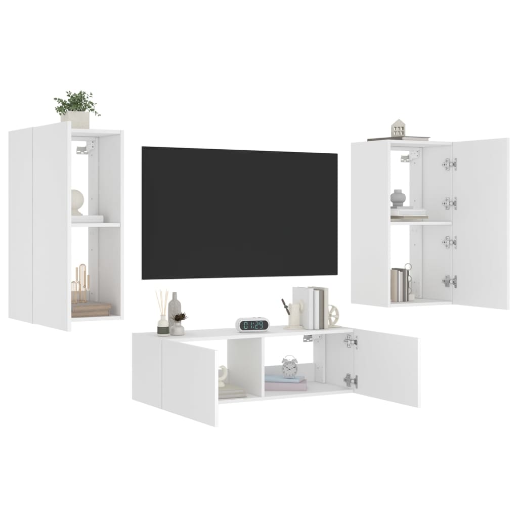 3-Delige Tv-Wandmeubelset Met Led-Verlichting