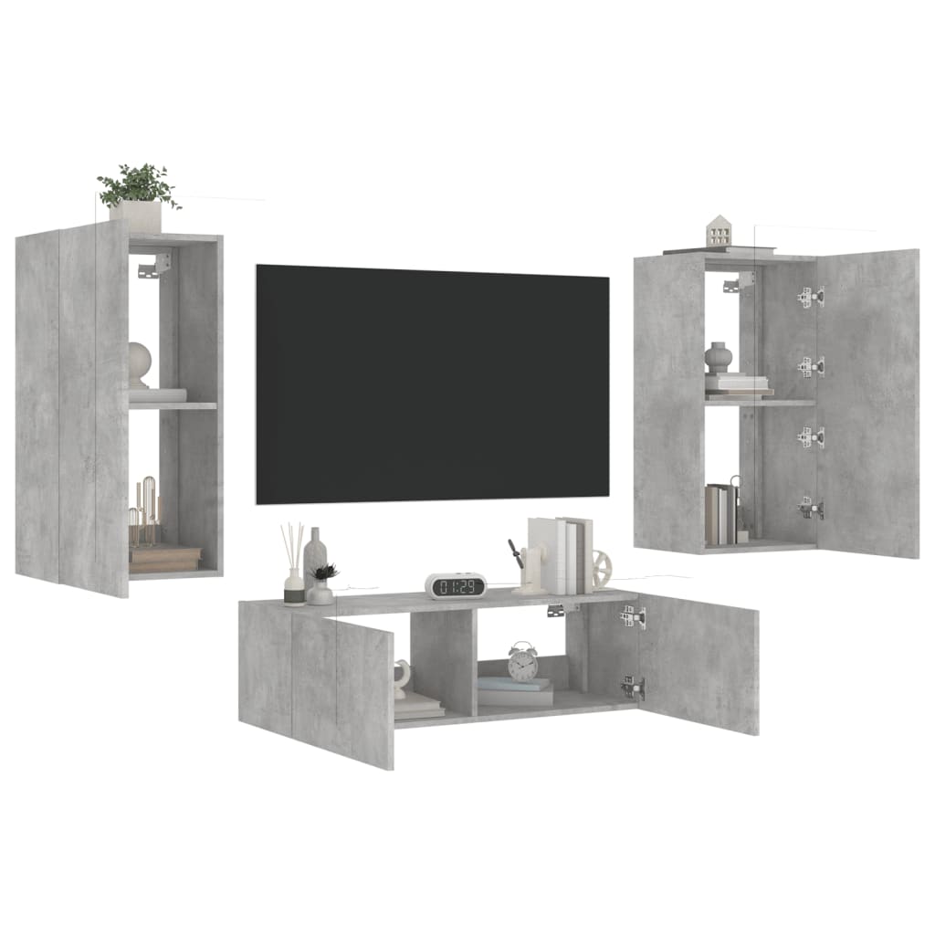 3-Delige Tv-Wandmeubelset Met Led-Verlichting