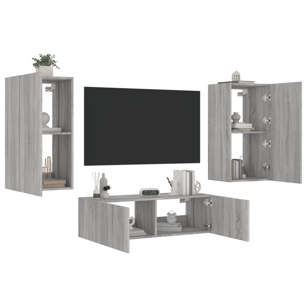 3-Delige Tv-Wandmeubelset Met Led-Verlichting