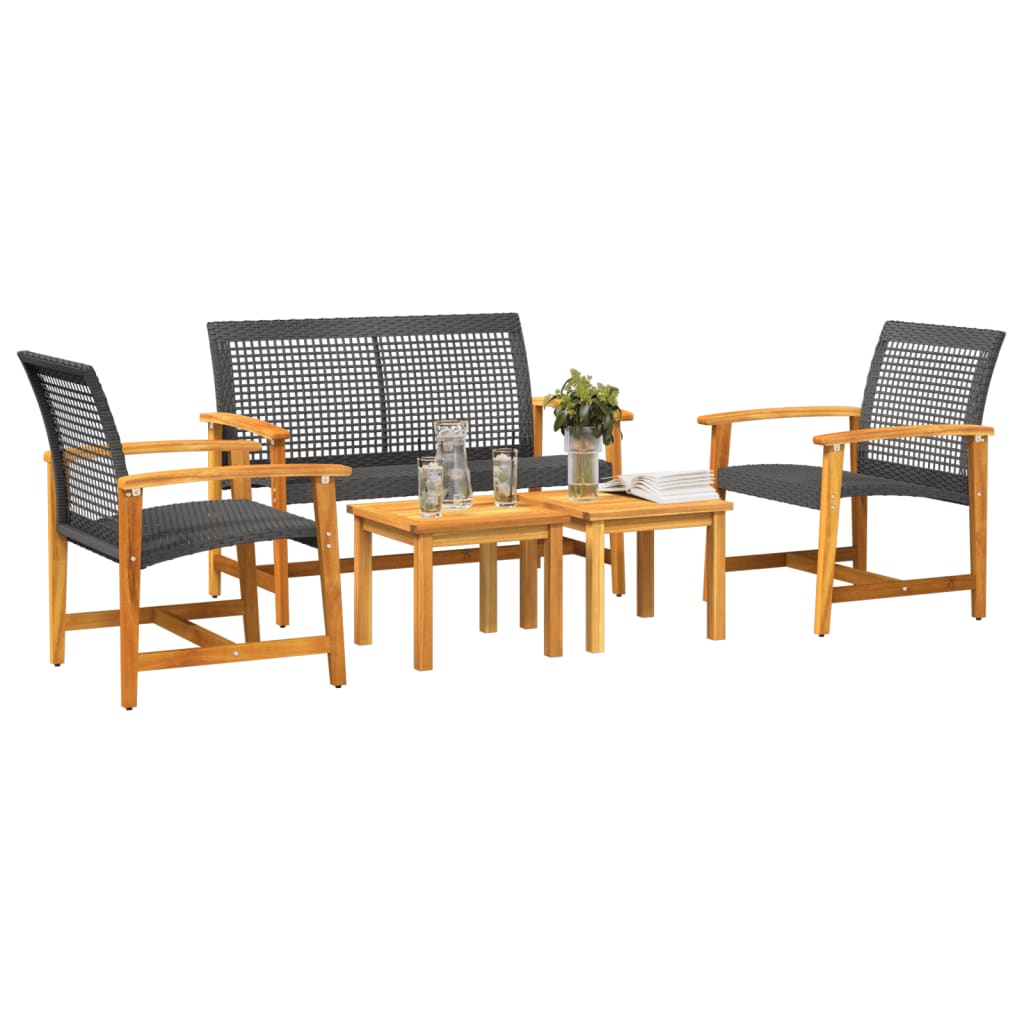5-Delige Loungeset Poly Rattan En Acaciahout Zwart