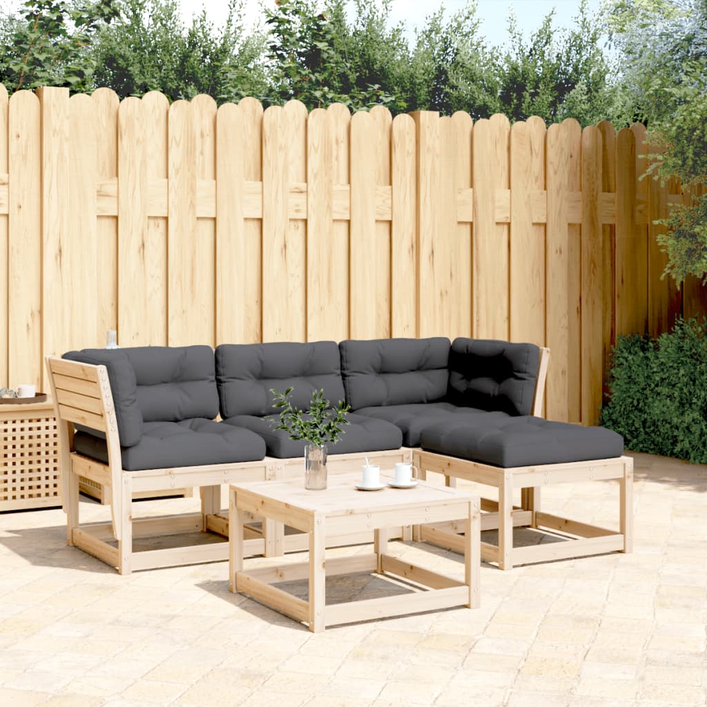 4-Delige Loungeset Met Kussens Massief Grenenhout Wasbruin