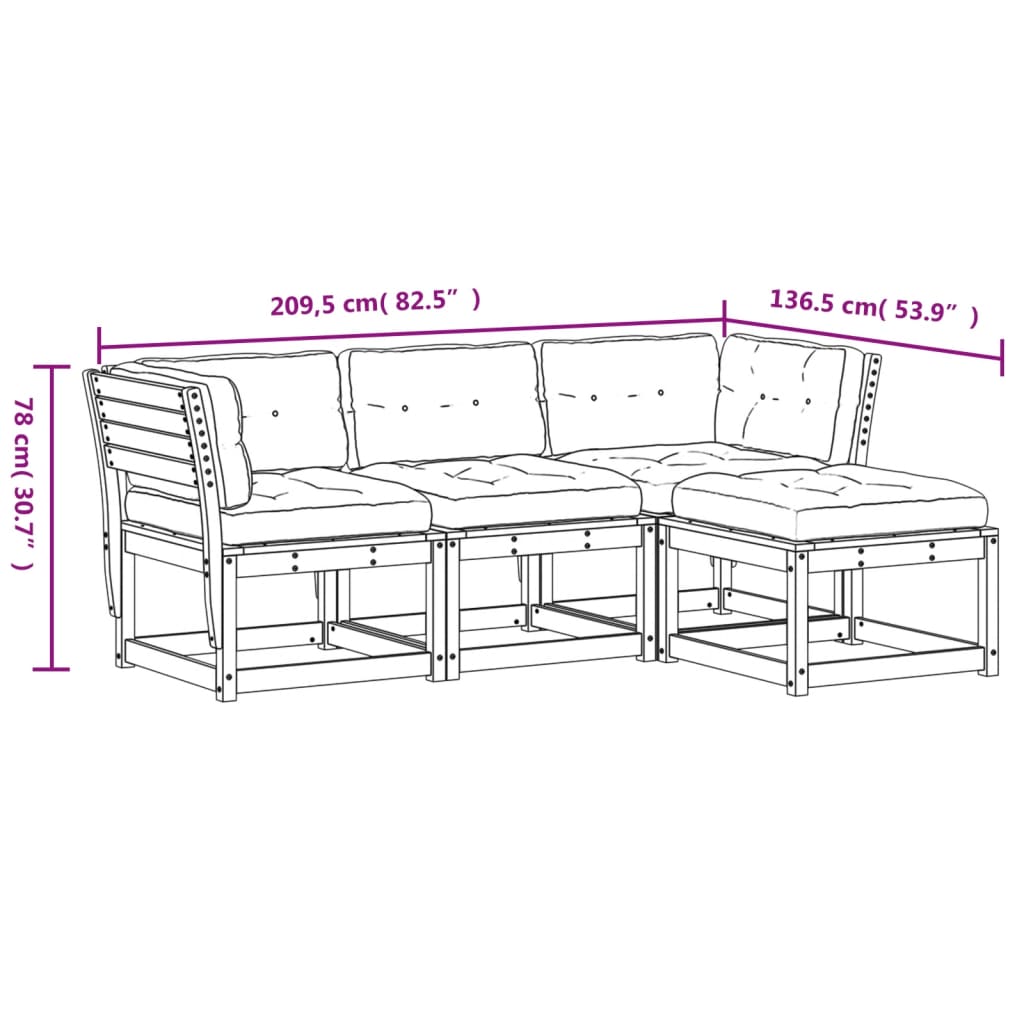 4-Delige Loungeset Met Kussens Massief Grenenhout Wasbruin