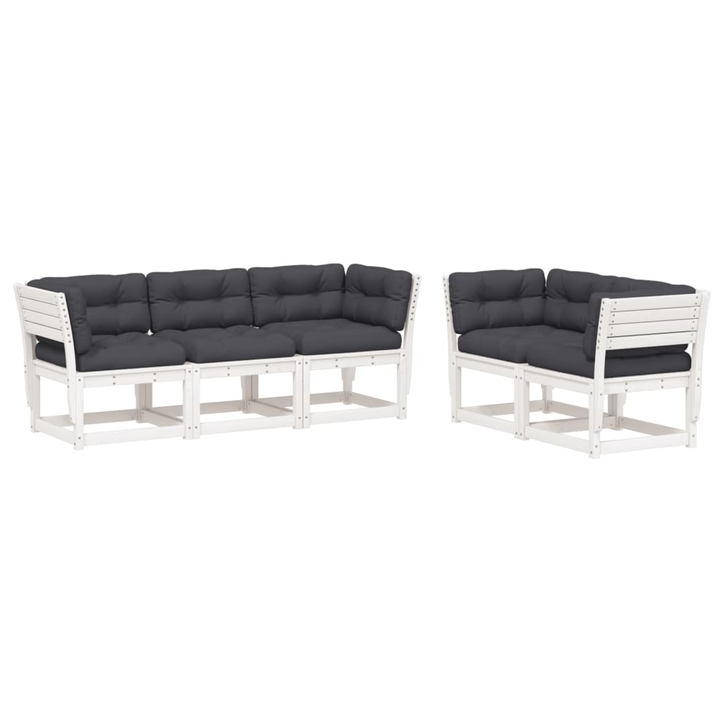 5-Delige Loungeset Met Kussens Massief Grenenhout Wit