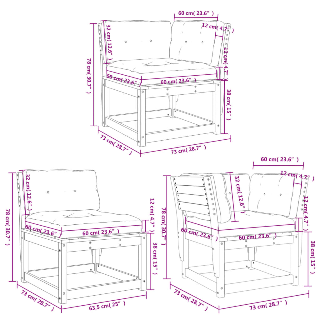 5-Delige Loungeset Met Kussens Massief Grenenhout Wit