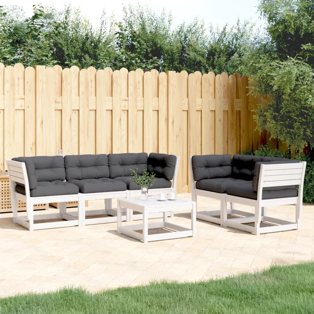 5-Delige Loungeset Met Kussens Massief Grenenhout Wit