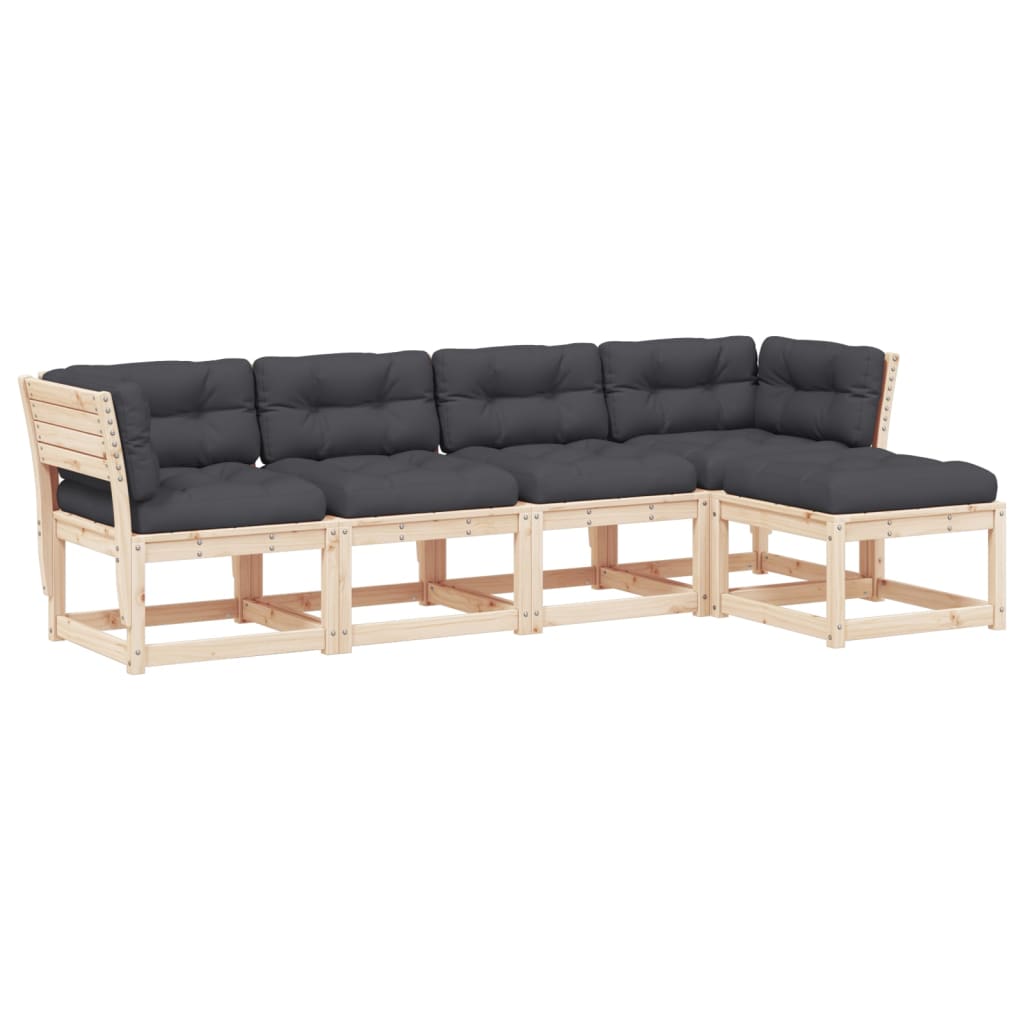 5-Delige Loungeset Met Kussens Massief Grenenhout
