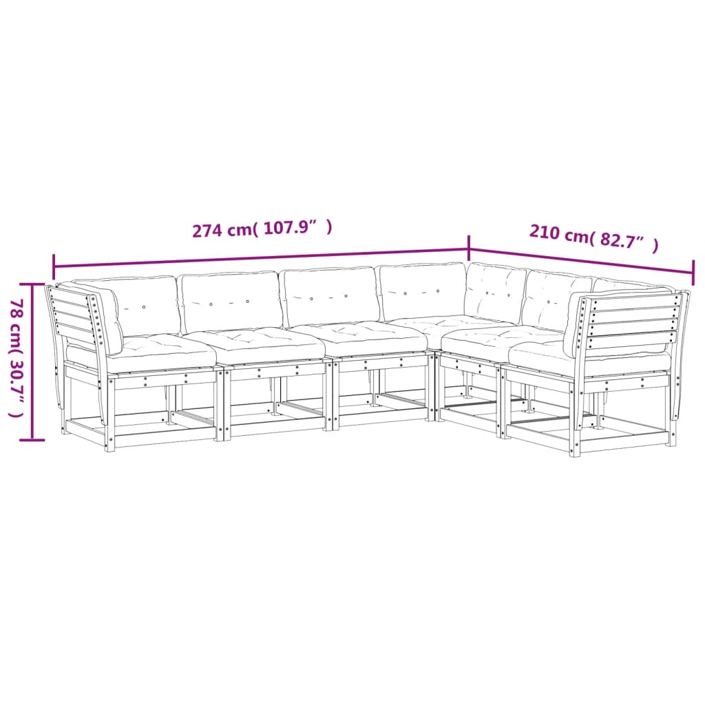 6-Delige Loungeset Met Kussens Massief Douglashout