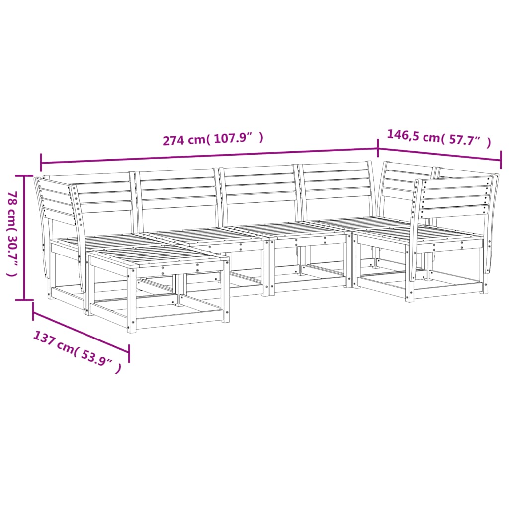 6-Delige Loungeset Massief Grenenhout