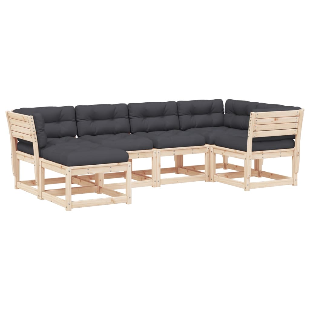 6-Delige Loungeset Met Kussens Massief Grenenhout