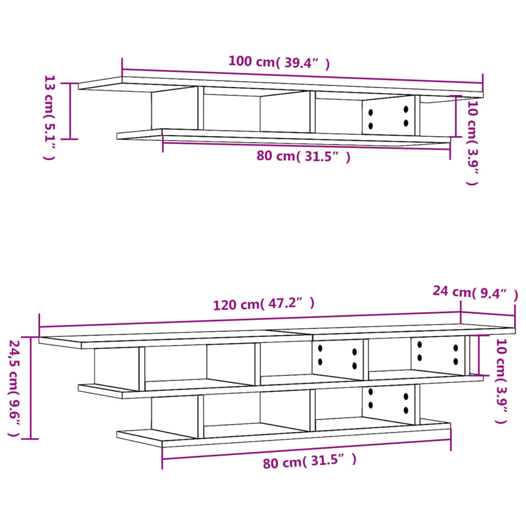 Tv-Wandmeubelset Bewerkt Hout