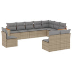 10-Delige Loungeset Met Kussens Poly Rattan Gemengd Beige
