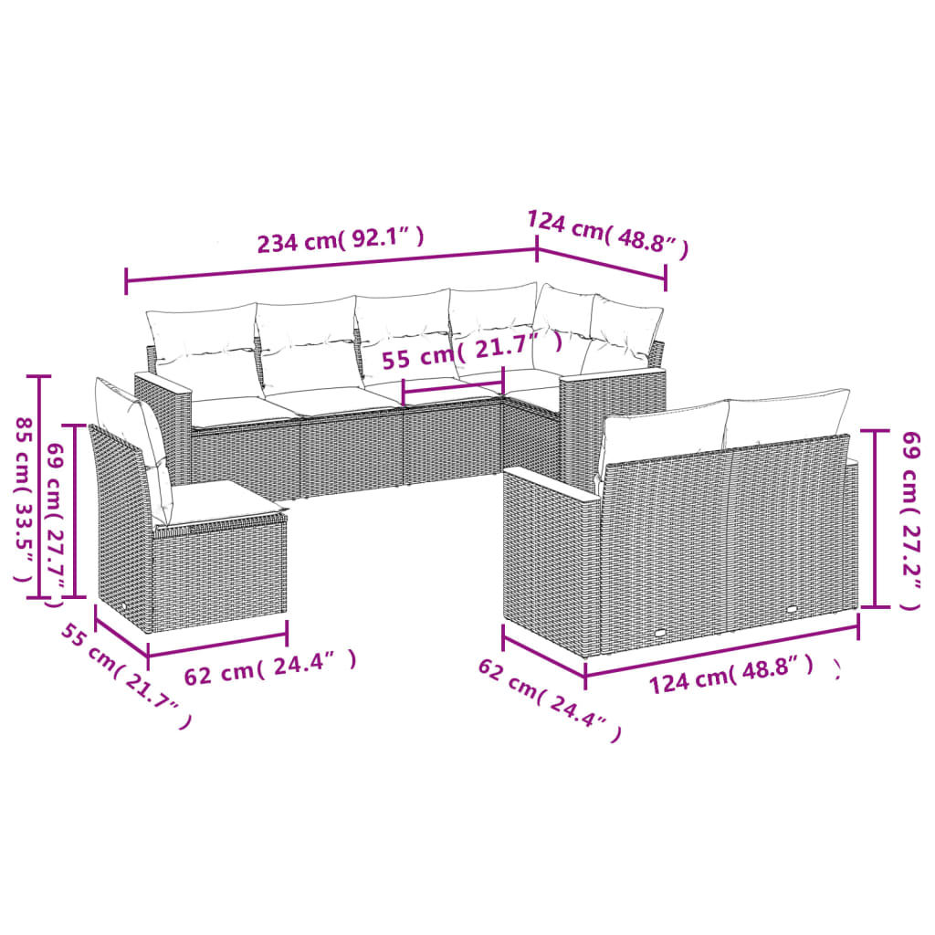 8-Delige Loungeset Met Kussens Poly Rattan Gemengd Beige