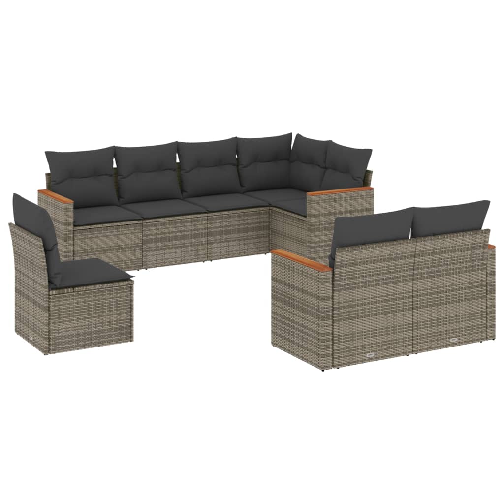 8-Delige Loungeset Met Kussens Poly Rattan Grijs