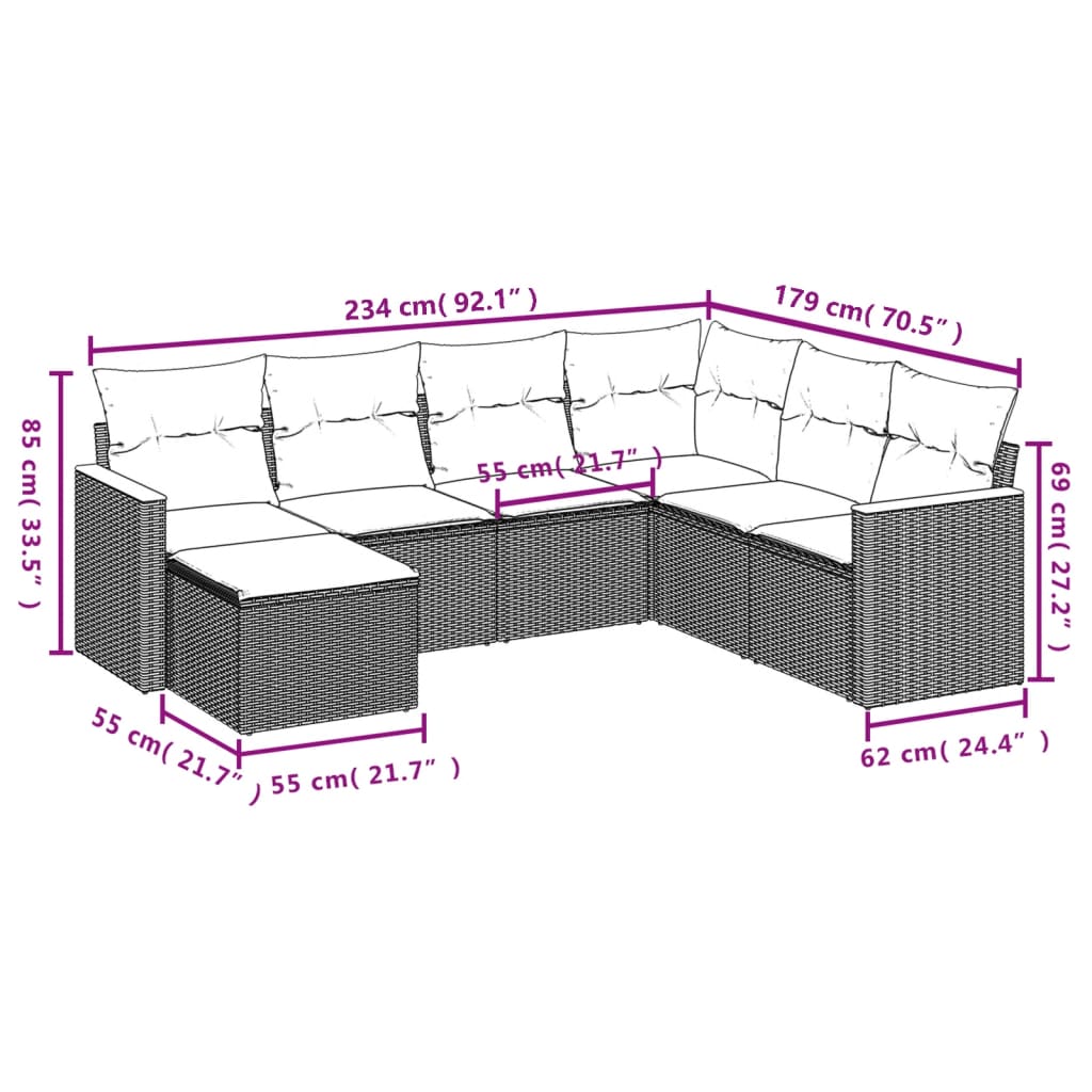 7-Delige Loungeset Met Kussens Poly Rattan Grijs