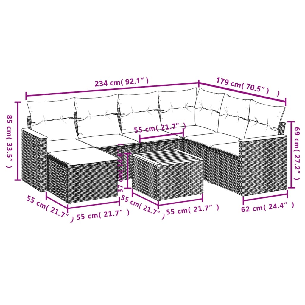 8-Delige Loungeset Met Kussens Poly Rattan Zwart