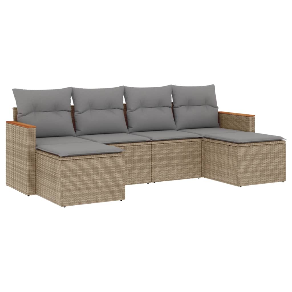 6-Delige Loungeset Met Kussens Poly Rattan Gemengd Beige