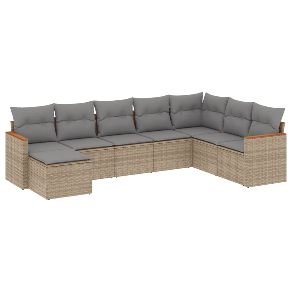 8-Delige Loungeset Met Kussens Poly Rattan Gemengd Beige