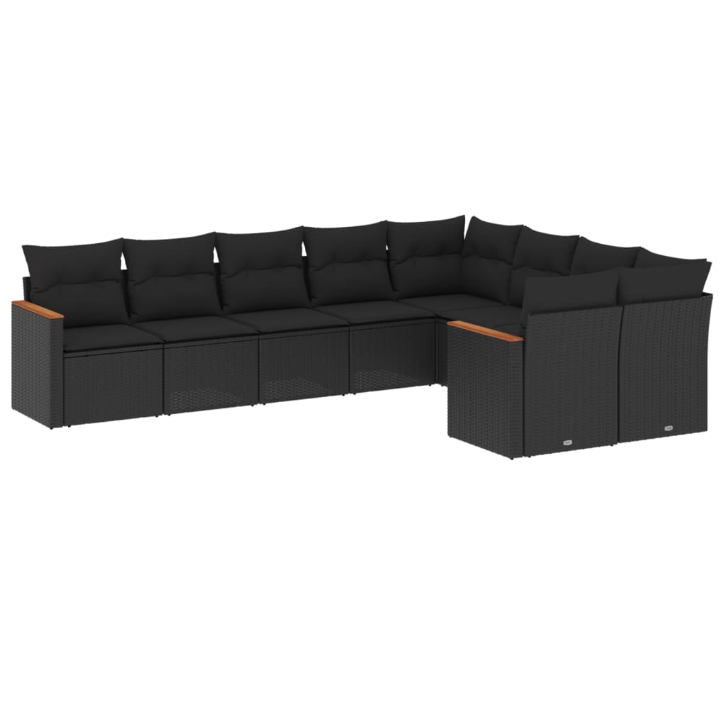 9-Delige Loungeset Met Kussens Poly Rattan Zwart